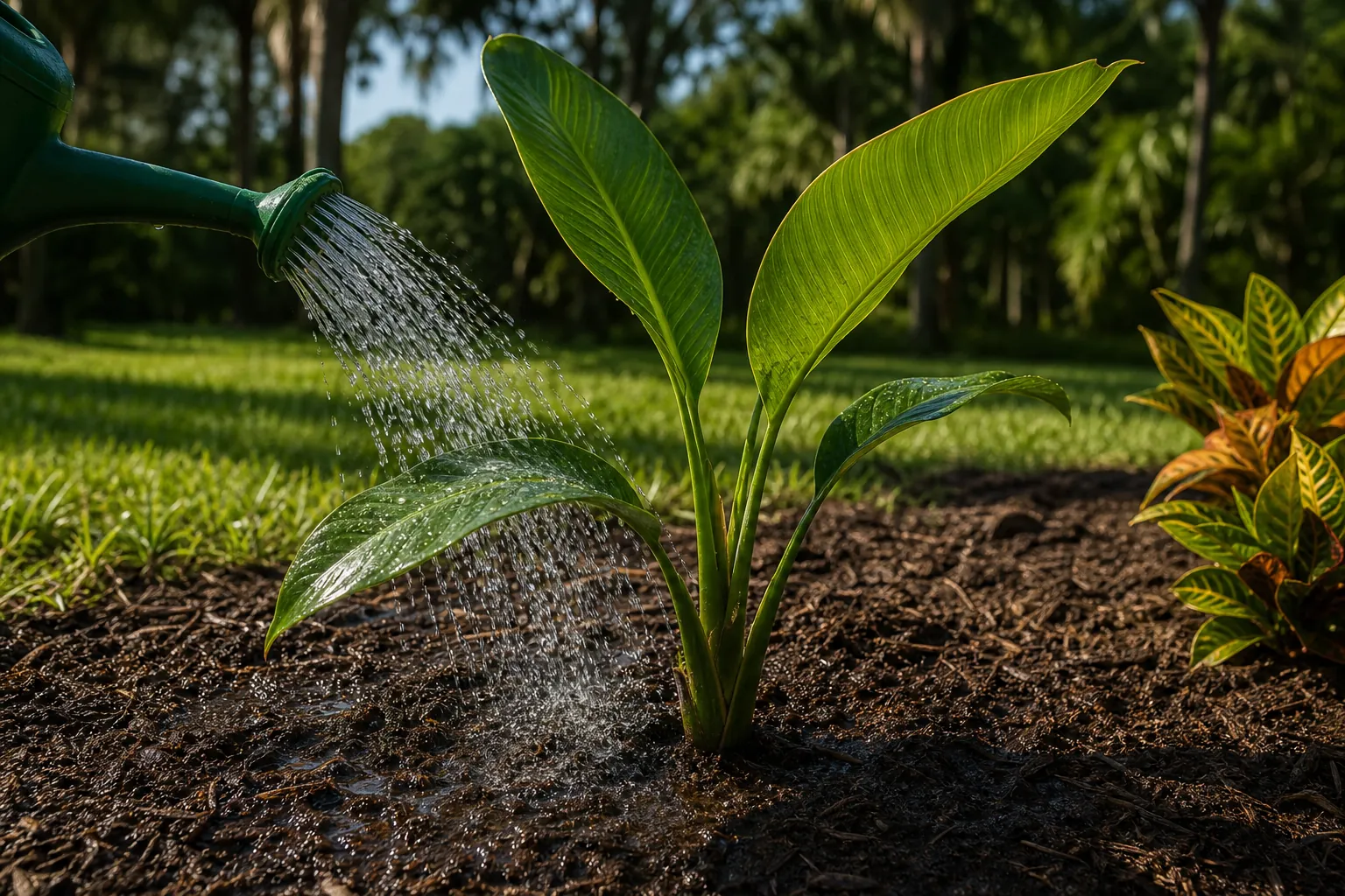 How Long Should You Water Newly Planted Tropical Plants in Northeast Florida? Editorial illustration of How Long Should You Water Newly Planted Tropical Plants in Northeast Florida?