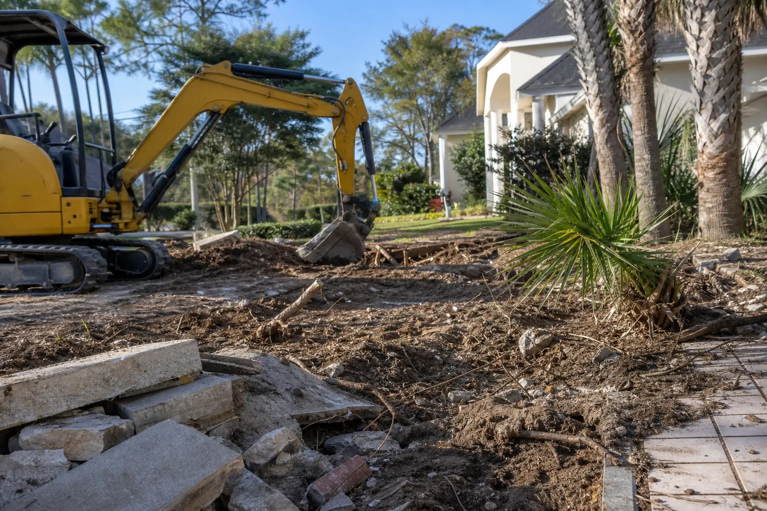 Landscape demolition for a fresh start in St. Augustine in Florida Editorial illustration of Landscape demolition for a fresh start in St. Augustine in Florida