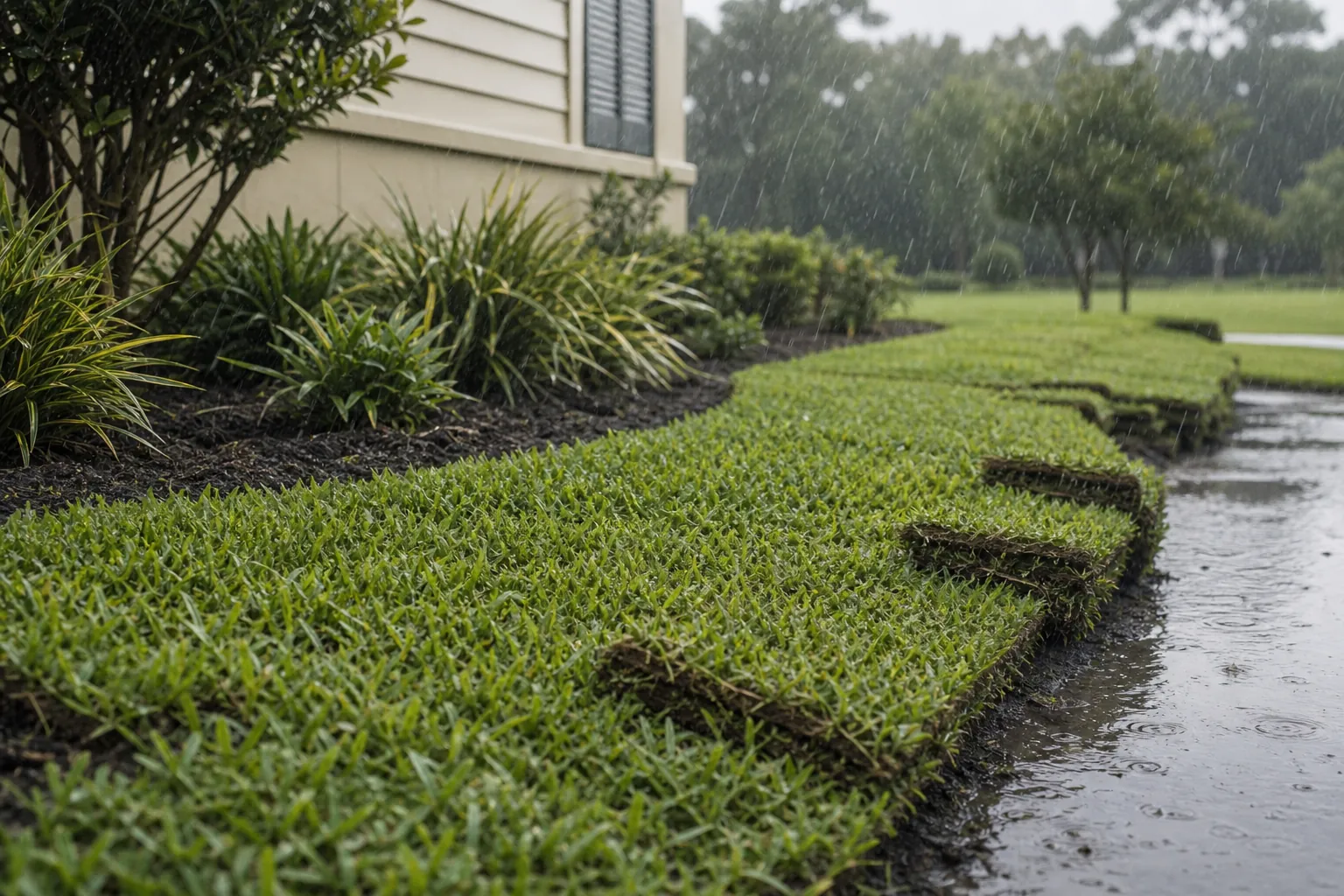 Editorial illustration of Should You Start a St. Augustine Landscape During the Rainy Season? in Florida