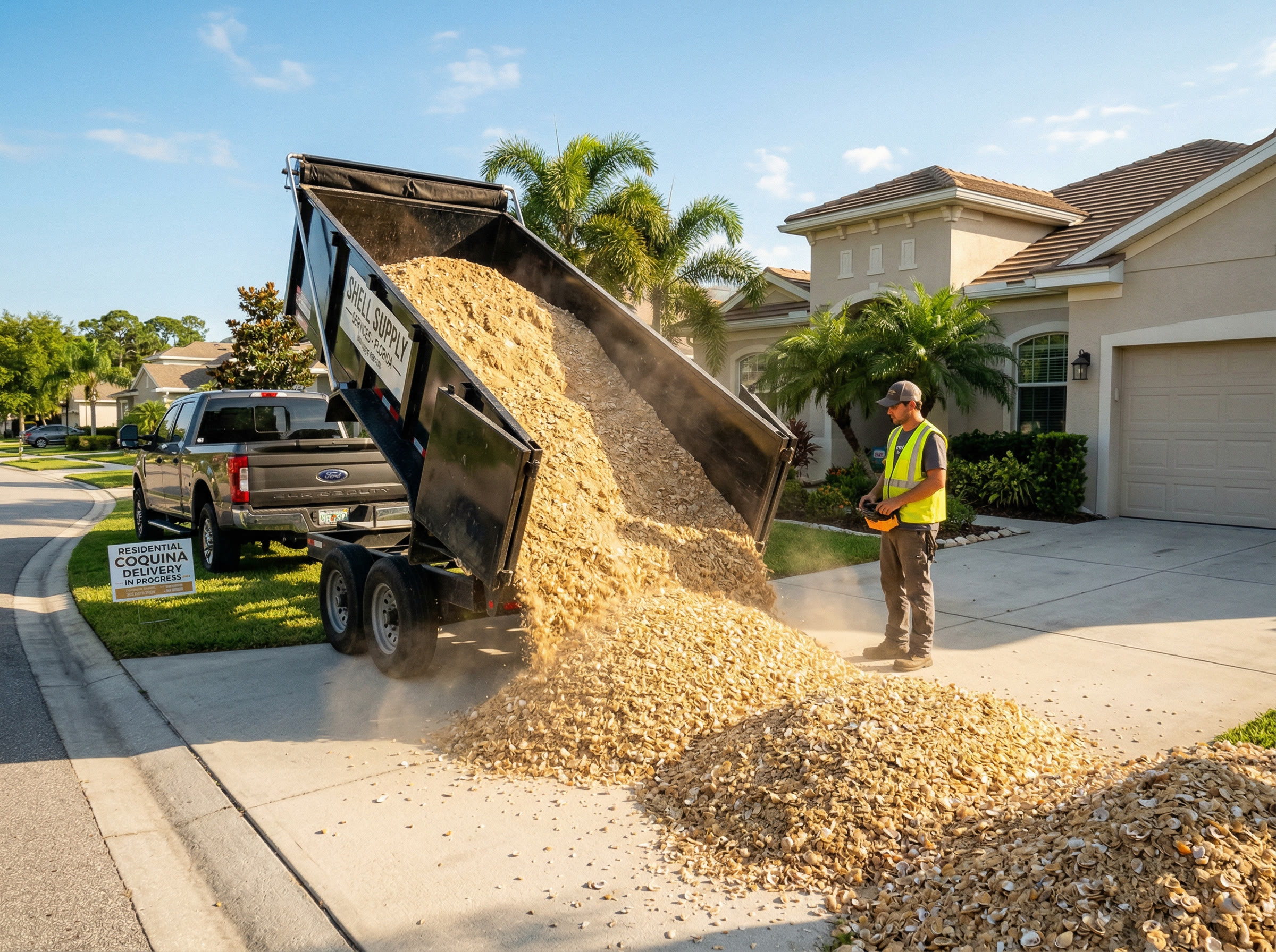 Bulk Coquina Shell Delivery in St. Johns County, FL (Fast Dump Trailer Delivery from St. Augustine) | Tropical Yards St Augustine, FL