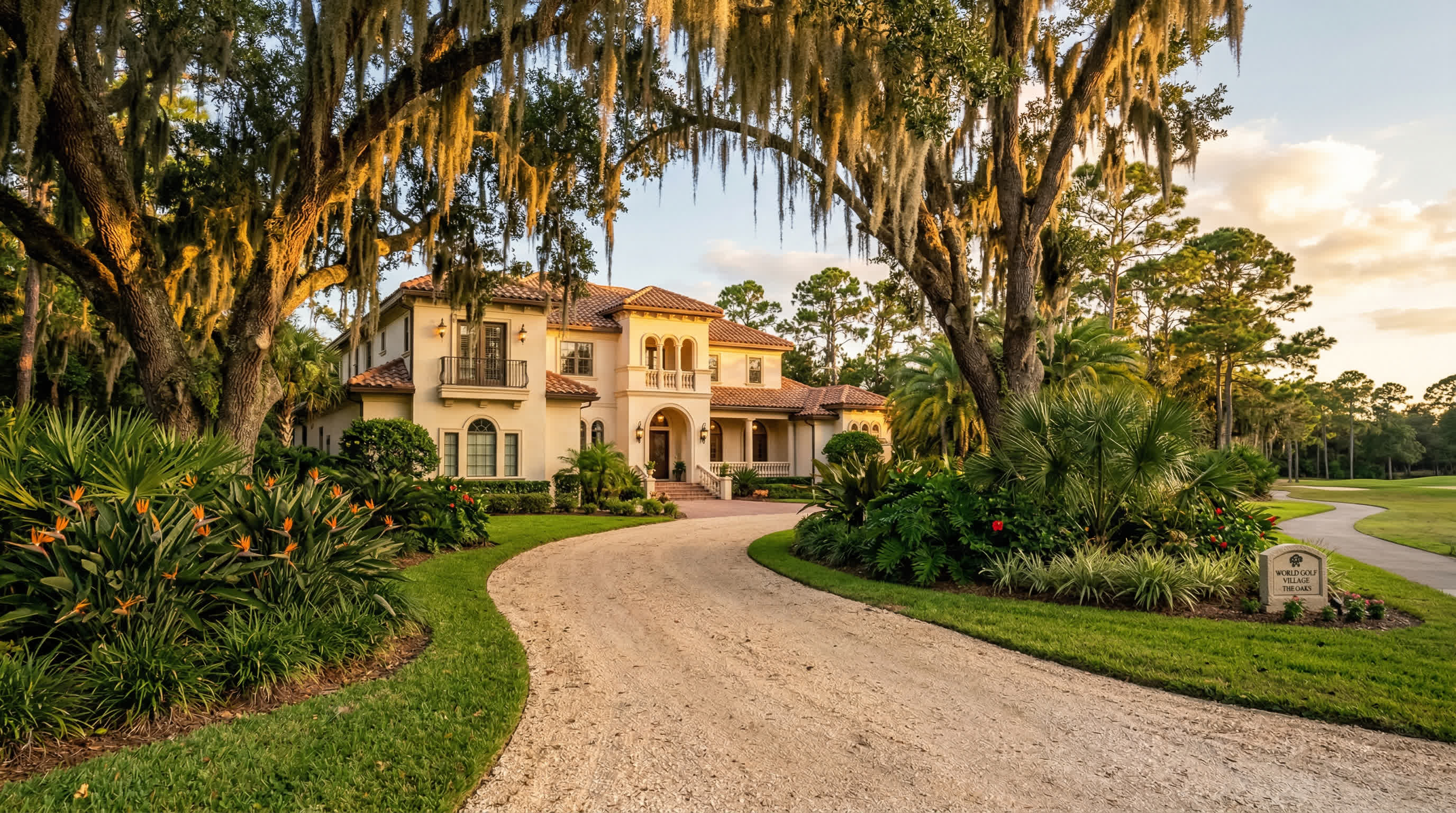 Coquina shell driveway in World Golf Village St Augustine FL | Tropical Yards St Augustine, FL | Best tropical plants and coquina shell in St Augustine