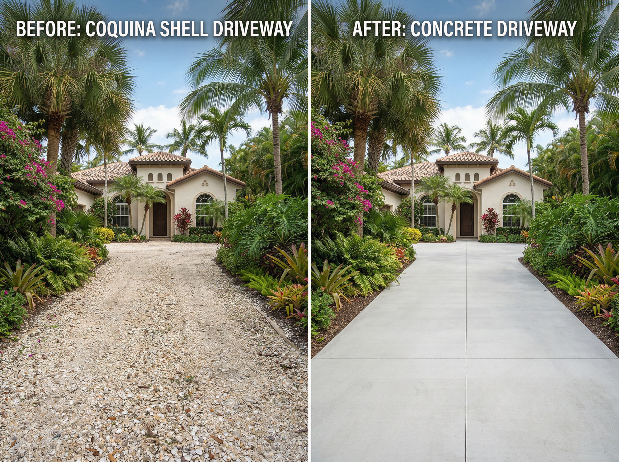Coquina Shell vs Concrete Driveways in Daytona Beach FL (Cost, Drainage, Durability & Local Tips) | Tropical Yards St Augustine, FL