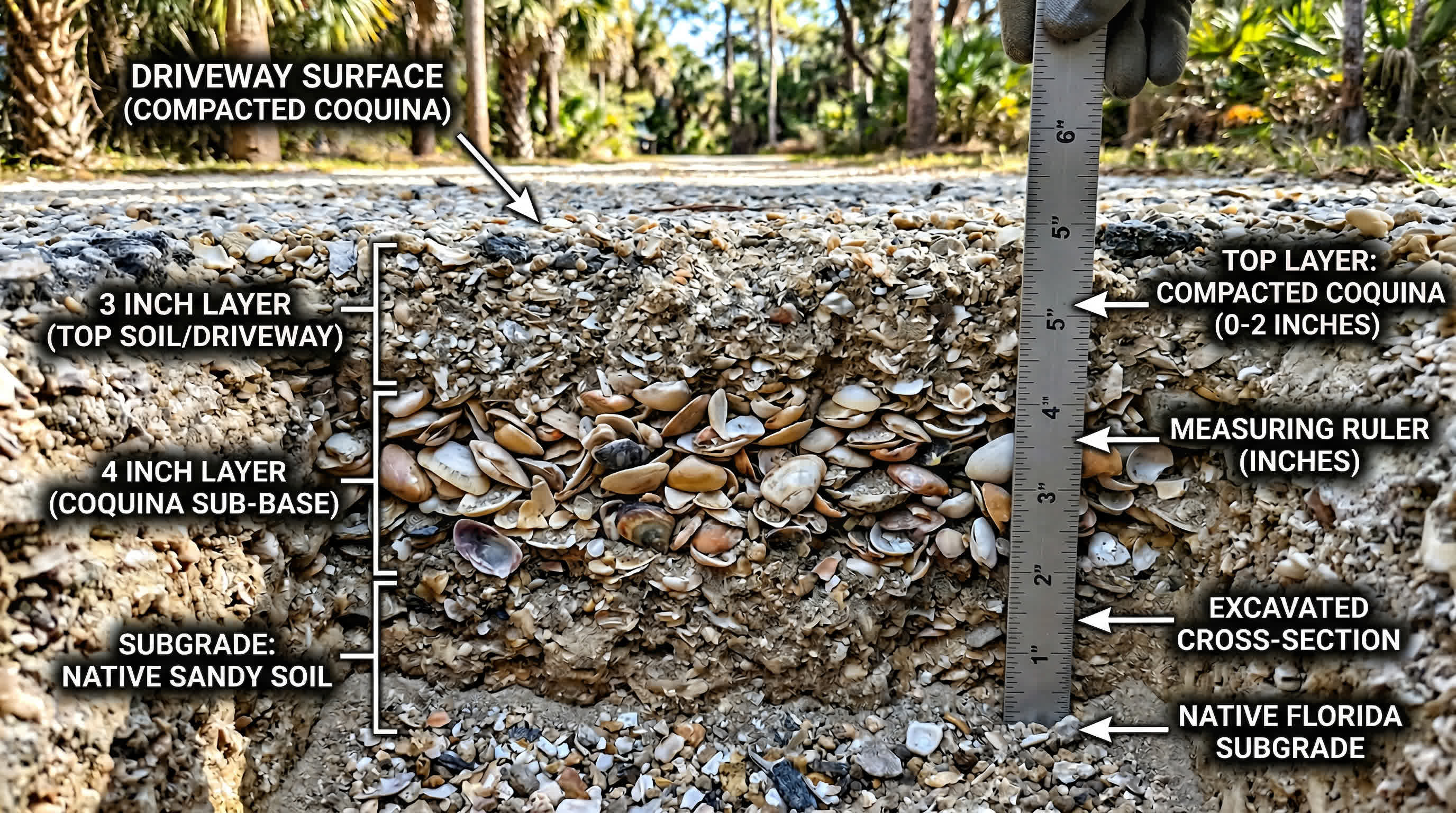 Coquina shell coverage calculator — how many yards for driveways, walkways, and garden beds in Northeast Florida | Tropical Yards St Augustine