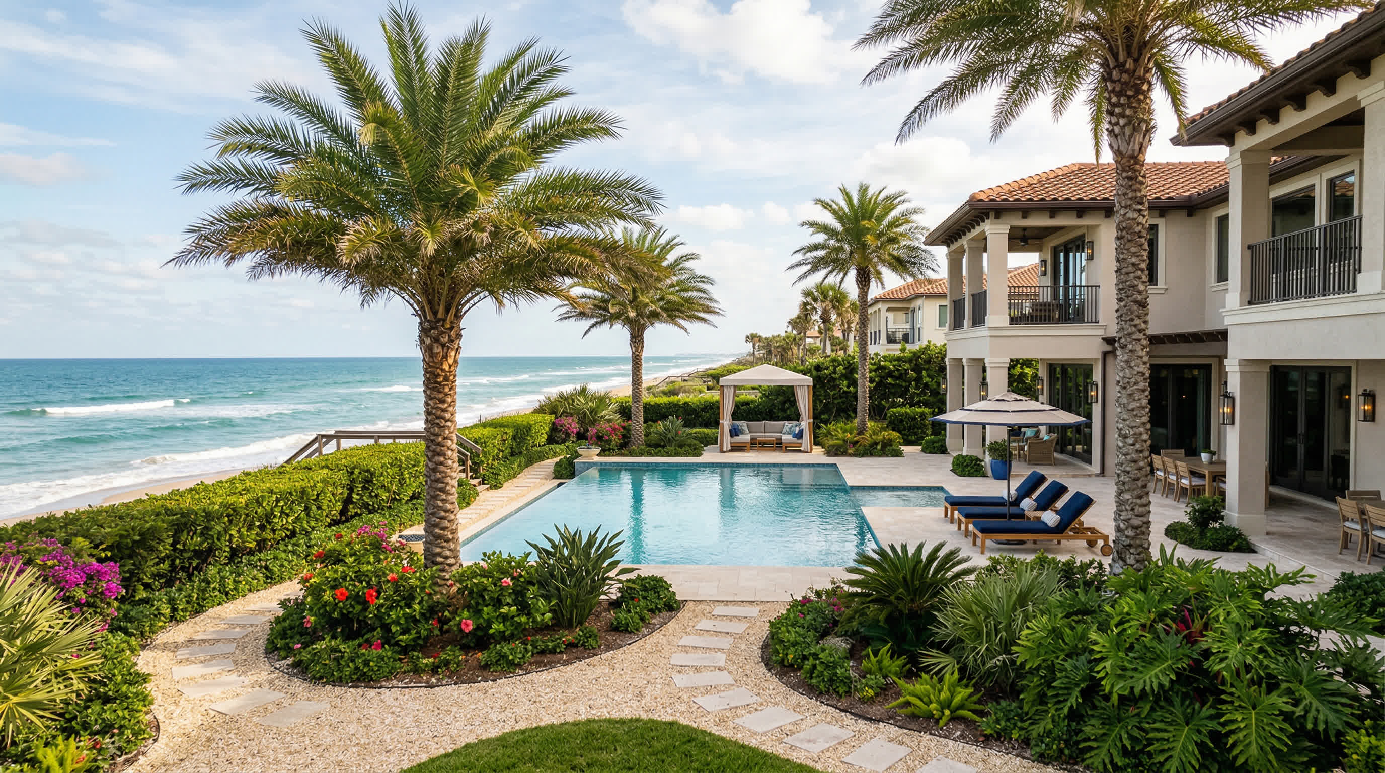 Luxury tropical landscaping in Ponte Vedra Beach FL — Sawgrass, Marsh Landing, Nocatee, and Palm Valley | Tropical Yards | Landscaping companies Ponte Vedra Beach