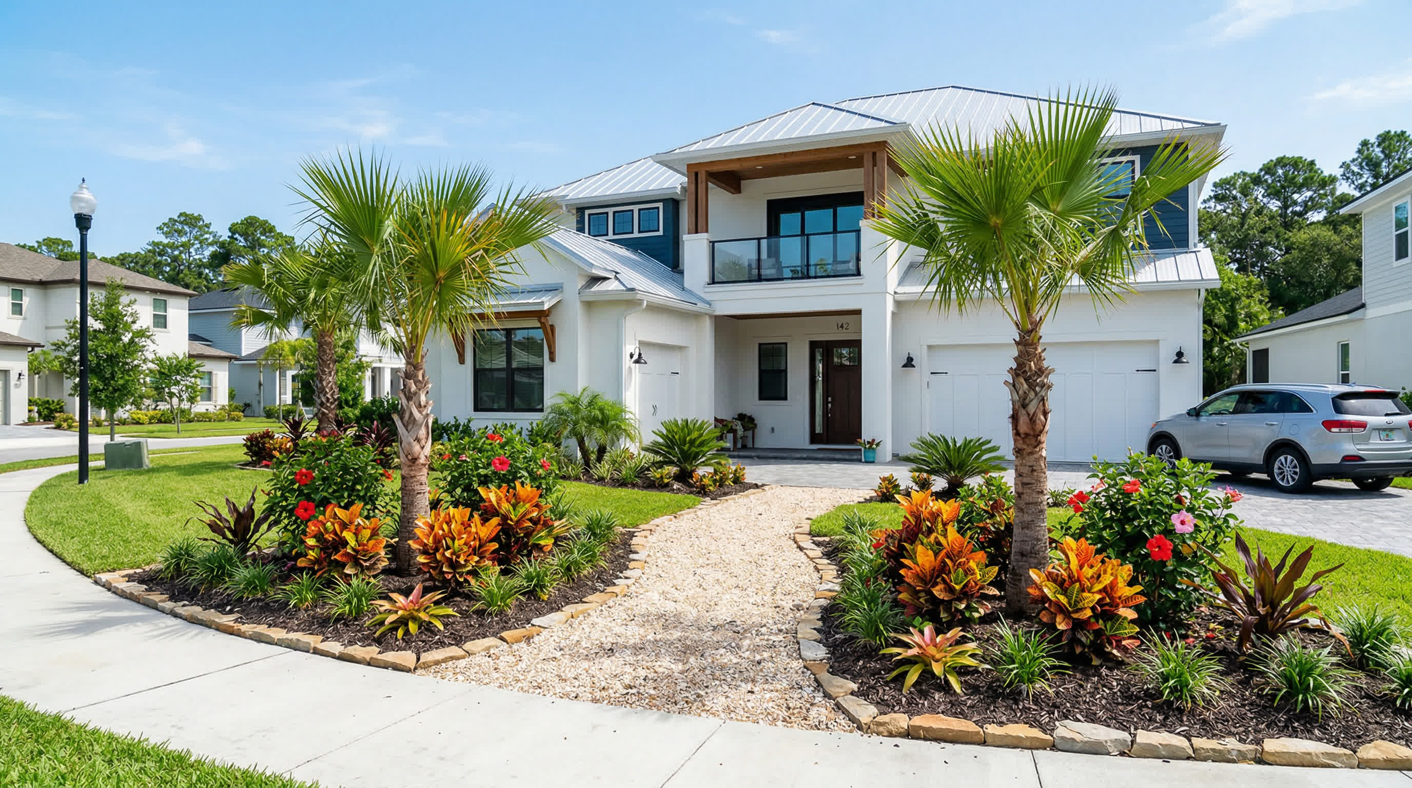 Best tropical plants for Nocatee FL new construction homes | Tropical Yards St Augustine, FL | Best tropical plants and coquina shell in St Augustine